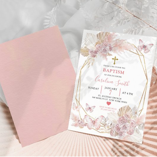 Minimalistische Boho Blush Roze Rozen Vlinder Dop Kaart