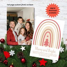 Minimalistische Boho Blush Roze Tan Regenboog Foto Feestdagenkaart