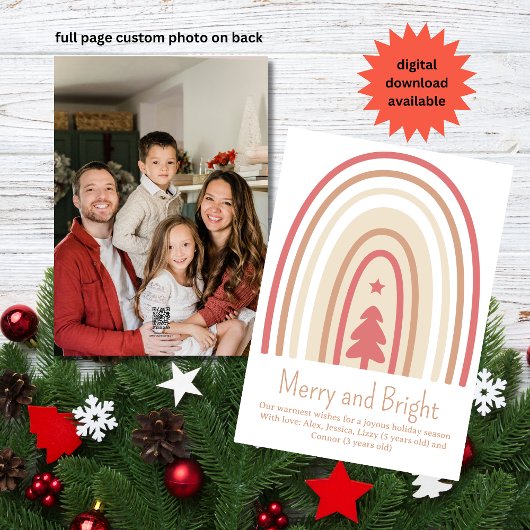 Minimalistische Boho Blush Roze Tan Regenboog Foto Feestdagenkaart