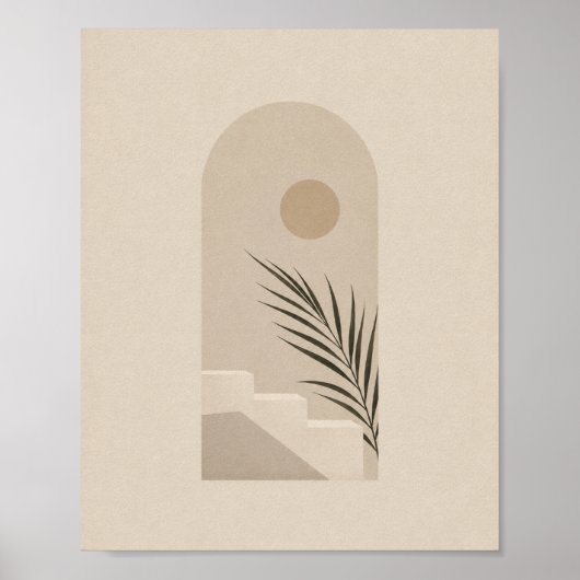 Minimalistische Boho Boog Palm Zon Poster (Voorkant)