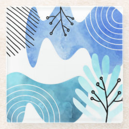 Minimalistische Boho Botanical Leaves Lines Art Glazen Onderzetter