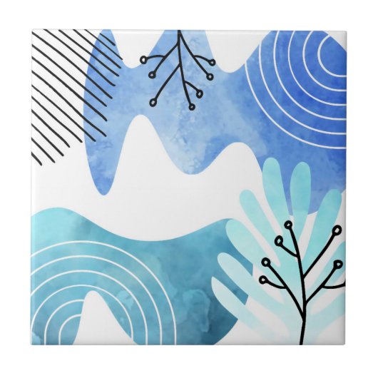 Minimalistische Boho Botanical Leaves Lines Art Tegeltje (Voorkant)