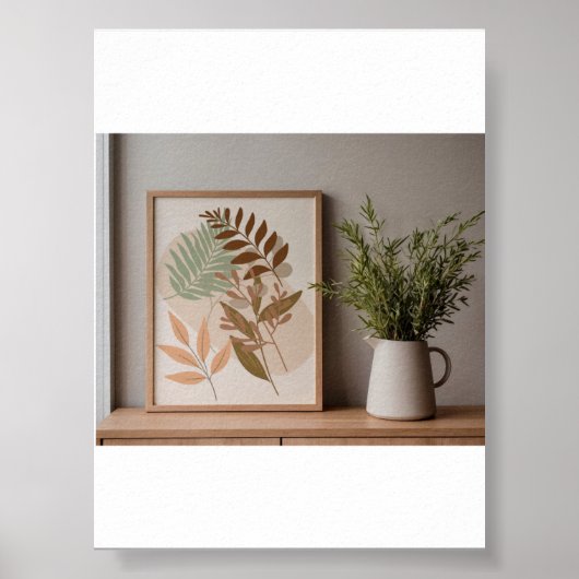 Minimalistische Boho Botanische Blad Kunst Aardeto Poster (Voorkant)