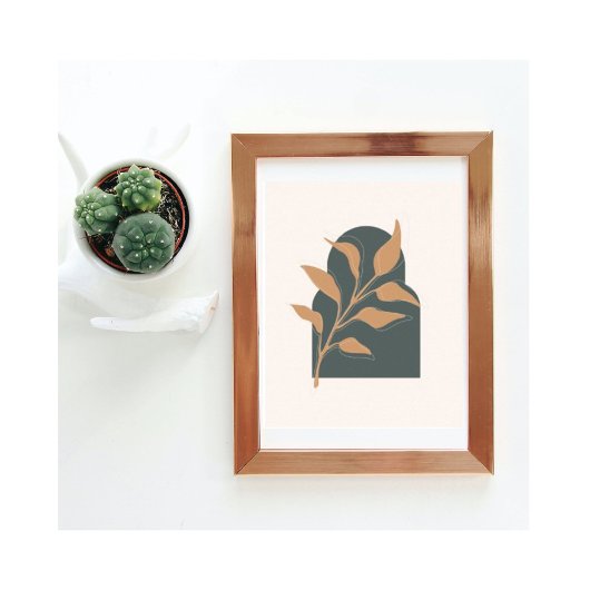 Minimalistische Boho-botanische bladeren op groene Poster
