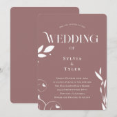 Minimalistische Boho Botanische Mauve Bruiloft Kaart (Voorkant / Achterkant)