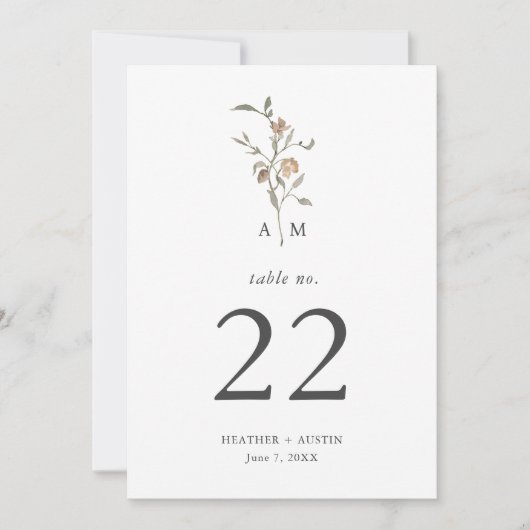 Minimalistische Boho Botanische Tafel Nummer (Voorkant)