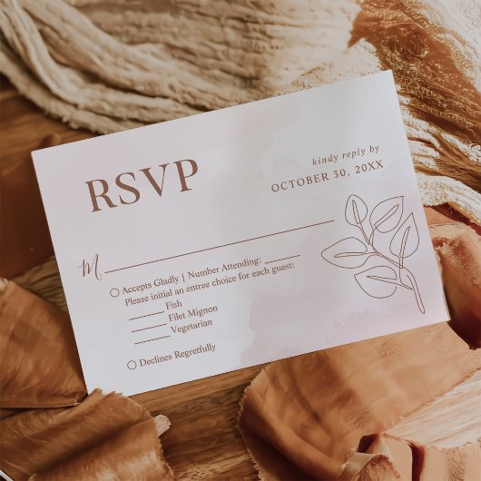 Minimalistische Boho Botanische Terracotta bruilof RSVP Kaartje