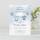 Minimalistische Boho Boy Baby shower Kleding Kaart (Staand voorkant)