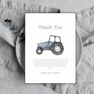 Minimalistische Boho Boy Waterverf Tractor Baby sh Bedankkaart