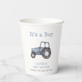 Minimalistische Boho Boy Waterverf Tractor Baby sh Papieren Bekers (Achterkant)