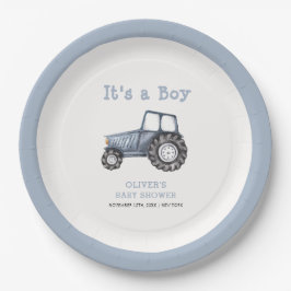 Minimalistische Boho Boy Waterverf Tractor Baby sh Papieren Bordje
