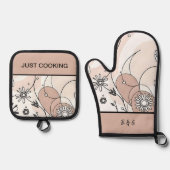 Minimalistische Boho Brown Cosy Vibes Ovenwant & Pannenlap Set (Voorkant)