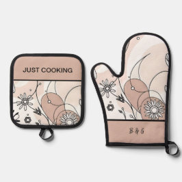 Minimalistische Boho Brown Cosy Vibes Ovenwant & Pannenlap Set