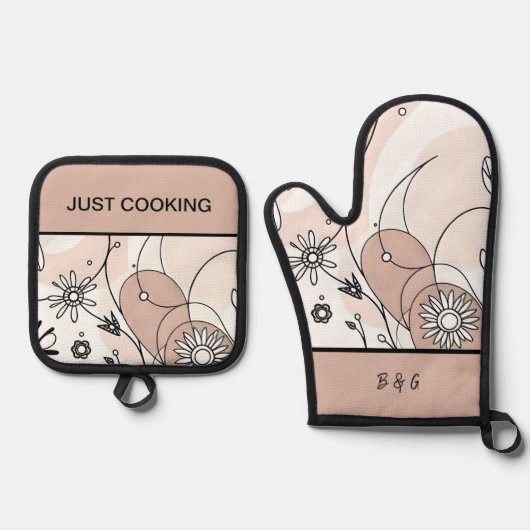 Minimalistische Boho Brown Cosy Vibes Ovenwant & Pannenlap Set (Voorkant)