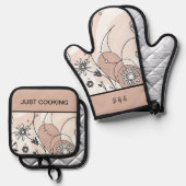 Minimalistische Boho Brown Cosy Vibes Ovenwant & Pannenlap Set (Voorkant / Achterkant)