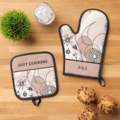 Minimalistische Boho Brown Cosy Vibes Ovenwant & Pannenlap Set (Top down)