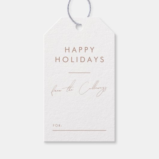 Minimalistische Boho Brown Script familienaam Kers Cadeaulabel (Voorkant)