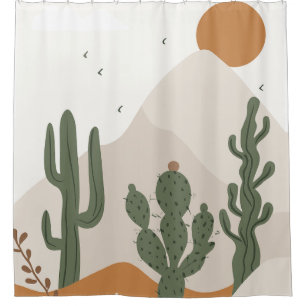 Minimalistische boho cactus douchegordijn