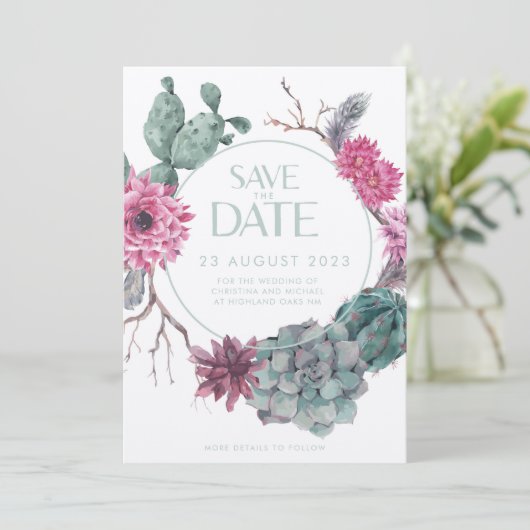 Minimalistische Boho Cactus Woestijn Bruiloft Kaart (Staand voorkant)