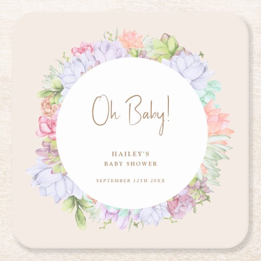 Minimalistische Boho Cactus woestijn Oh Baby showe Kartonnen Onderzetters (Voorkant)