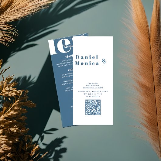 minimalistische boho chique pastel blauw bruiloft  menu