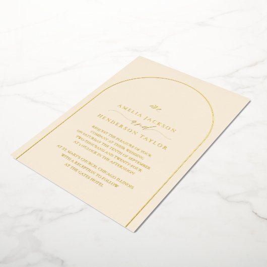 Minimalistische Boho Cream Arch Bruiloft Folie Uitnodiging (Gedraaid)