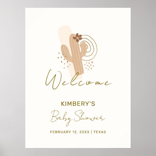 Minimalistische Boho Desert Cactus Baby shower Wel Poster (Voorkant)