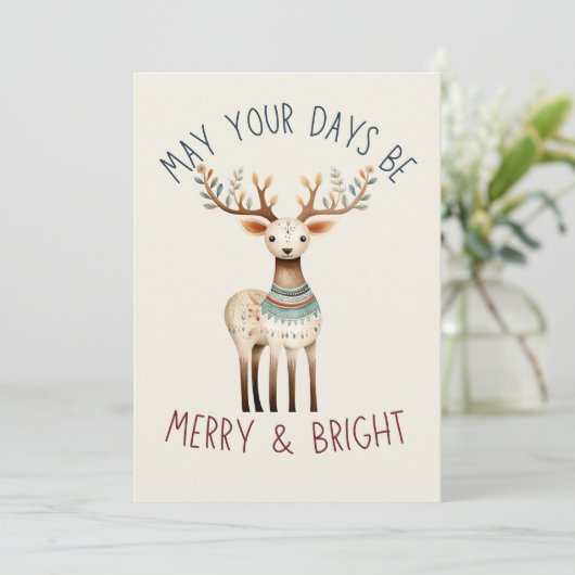 Minimalistische Boho Earth Tone Schattigee rendier Feestdagenkaart (Staand voorkant)