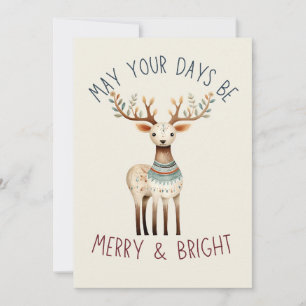 Minimalistische Boho Earth Tone Schattigee rendier Feestdagenkaart