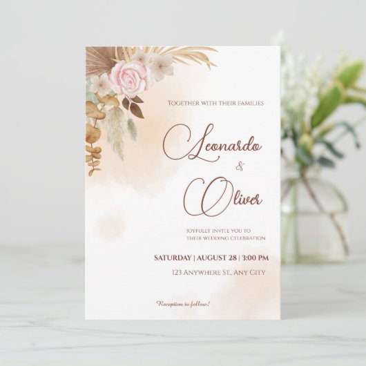 Minimalistische Boho Fall bruiloft uitnodiging (Staand voorkant)