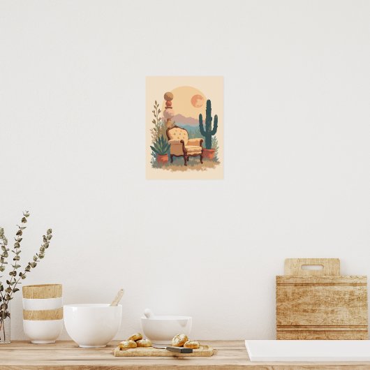 Minimalistische Boho  fauteuil Abstracte muurkunst Poster (Keuken)