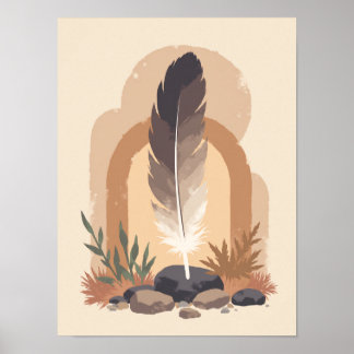 Minimalistische Boho Feather Abstracte moderne wan Poster