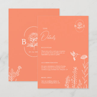 Minimalistische Boho Floral Botanical Coral Weddin Informatiekaartje