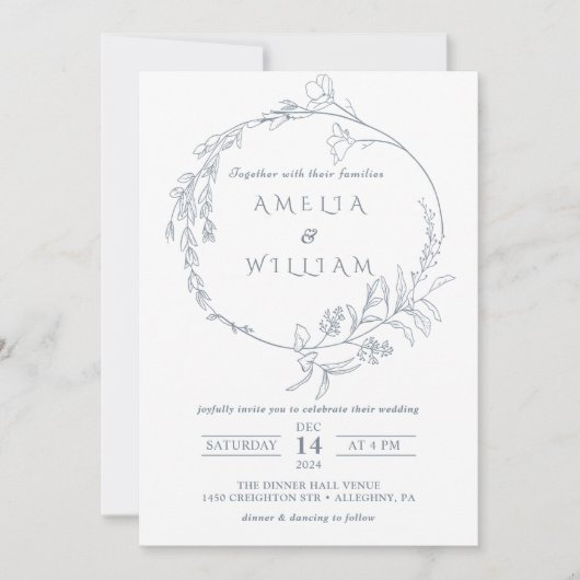 Minimalistische Boho Floral krans bruiloft Kaart (Voorkant)