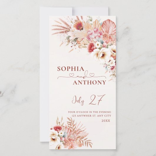 Minimalistische Boho Floral QR Code Wedding Save The Date (Voorkant)