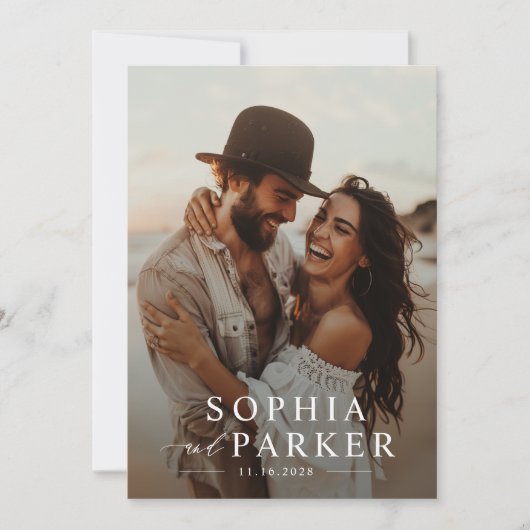 Minimalistische Boho foto bruiloft uitnodigen Kaart (Voorkant)