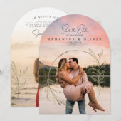 Minimalistische Boho Foto Save the Date Kaart (Voorkant / Achterkant)