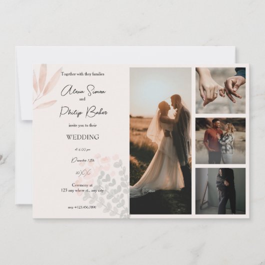 Minimalistische Boho Fotocollage bruiloft Kaart (Voorkant)