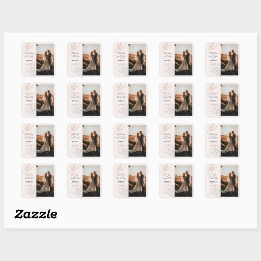 Minimalistische Boho Fotocollage bruiloft Vierkante Sticker (Vel)