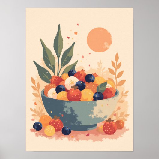 Minimalistische Boho Fruitsalade Abstracte Keukenw Poster (Voorkant)