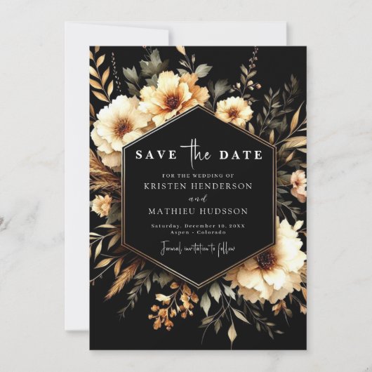Minimalistische Boho Gold en Black Wedding Save The Date (Voorkant)