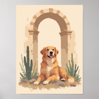 Minimalistische Boho Golden Retriever Art Poster