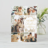 Minimalistische Boho gouden krans foto kerst Kaart (Staand voorkant)