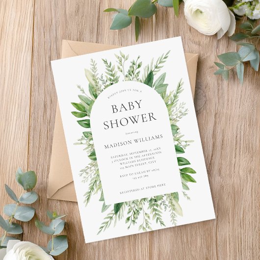 Minimalistische Boho Greenery Baby shower Kaart