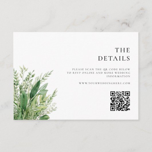 Minimalistische Boho Greenery bruiloft Informatiekaartje (Voorkant)