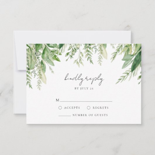Minimalistische Boho Greenery bruiloft RSVP Kaartje (Voorkant)