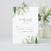 Minimalistische Boho Greenery bruiloft RSVP Kaartje (Staand voorkant)