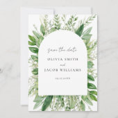 Minimalistische Boho Greenery bruiloft Save The Date (Voorkant)