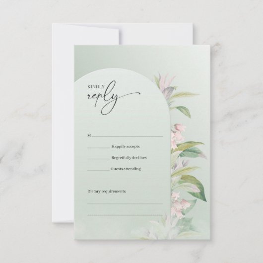Minimalistische boho groen boog lente blozen RSVP kaartje (Voorkant)