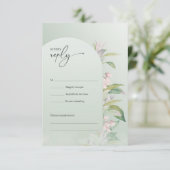 Minimalistische boho groen boog lente blozen RSVP kaartje (Staand voorkant)